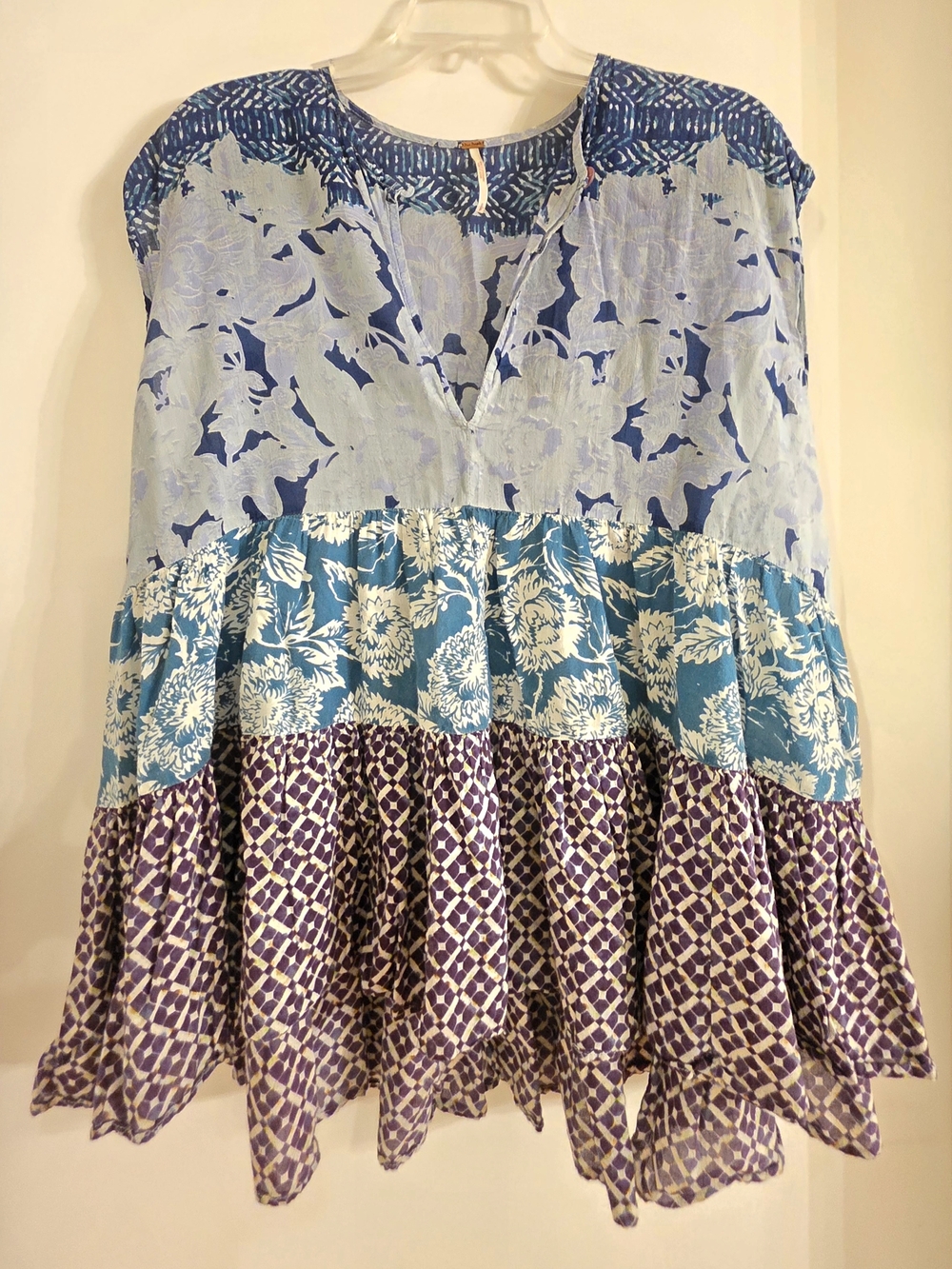 Free People Tiered Floral-Print Women's Tunic/Top in Blue and Purple
